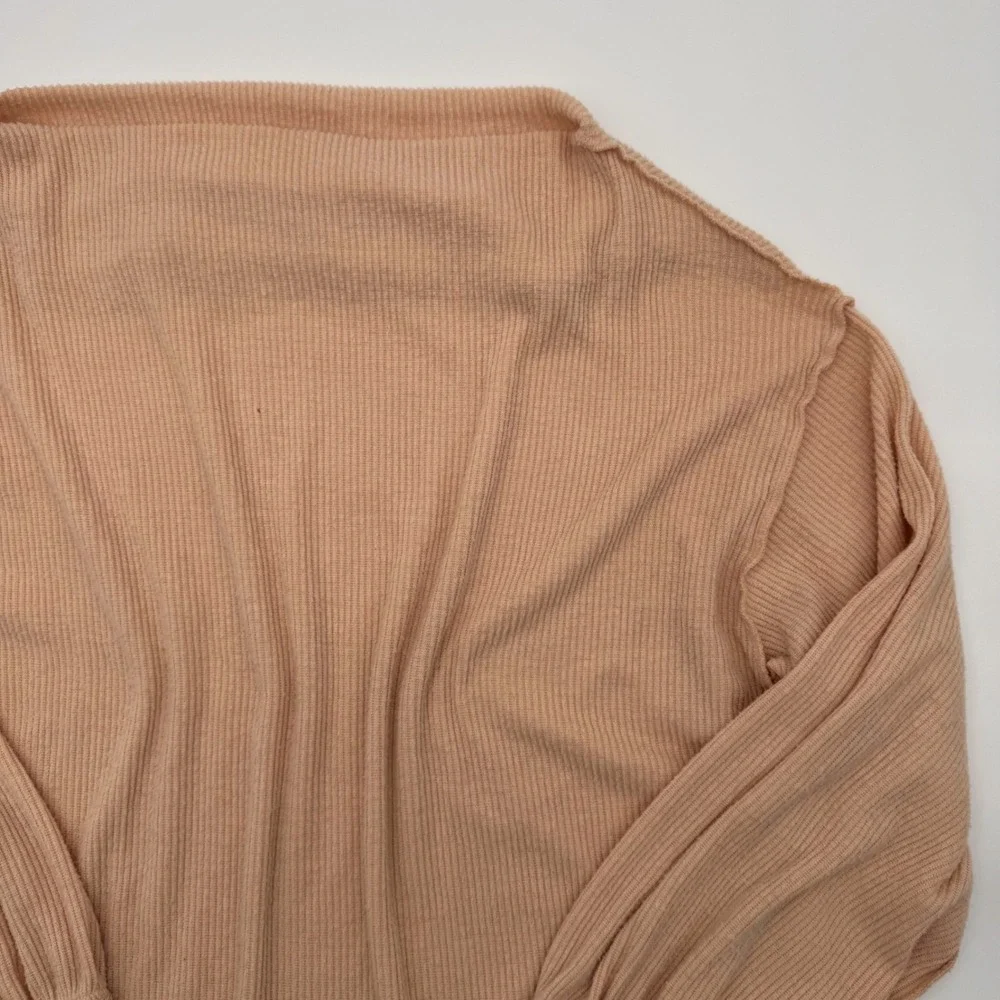 We The Free Free People Peach Ribbed Boat Neck Balloon Sleeve Top Small